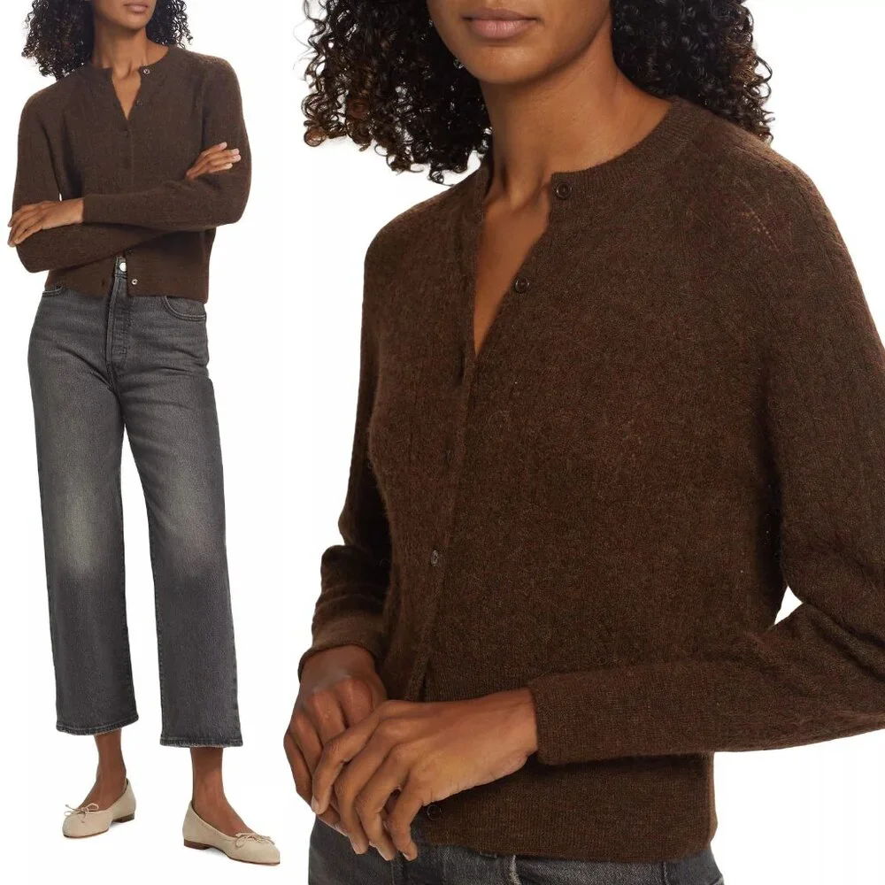 Doen Eileen Brown Alpaca Blend Button Front Cable Knit Cardigan in Dark Cacao - Picture 10 of 11